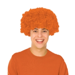 Orange Curly Wig (Pack of 6) orange curly wig, orange wig pack, synthetic fiber wig, flame resistant wig, costume wigs, party wigs, group costume accessories, one size fits most wig, team spirit wigs, Party Express wigs