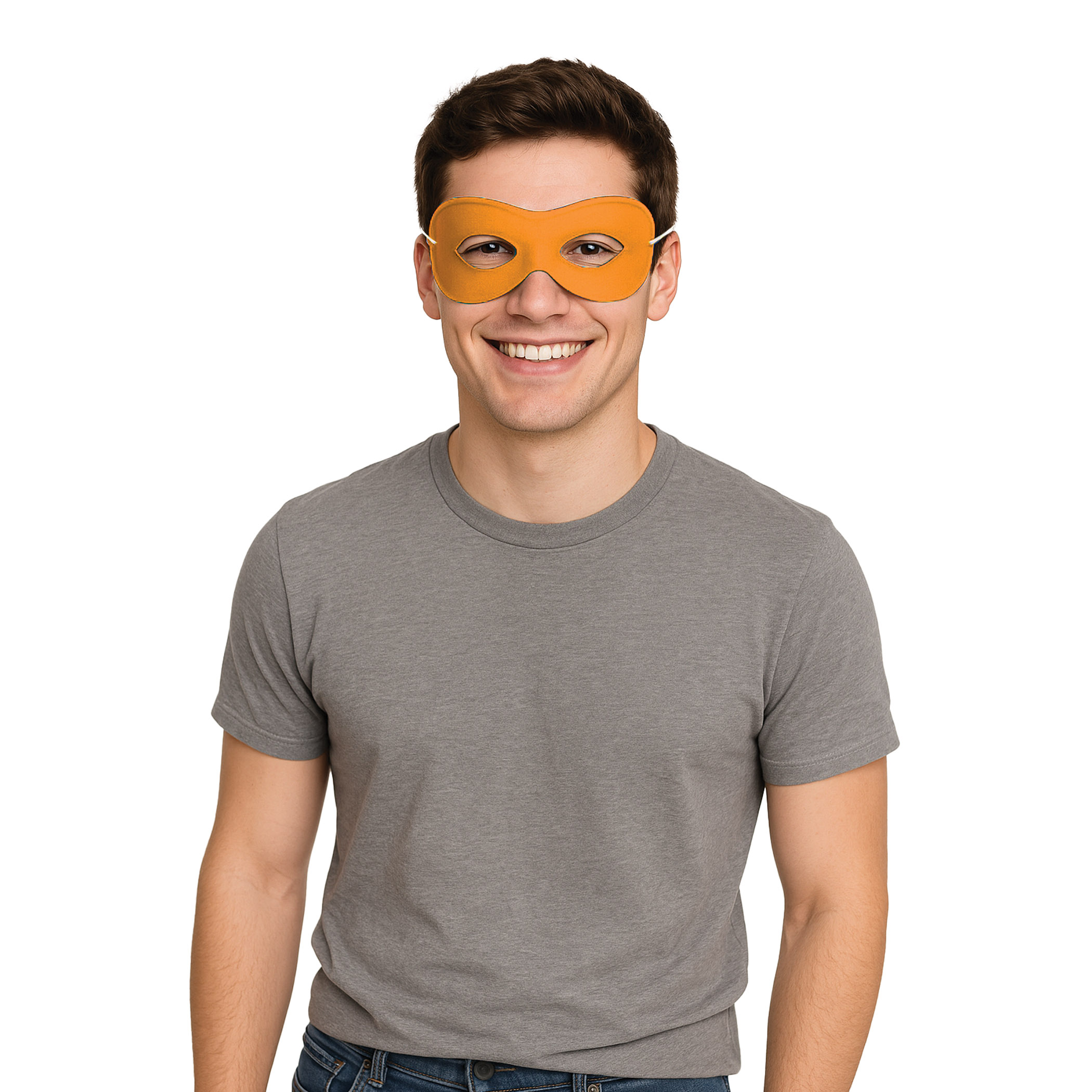Orange Fabric Hero Mask (Pack of 12) orange hero mask, orange fabric mask, hero mask pack of 12, elastic superhero mask, kids party masks, costume accessories, superhero masks bulk, group costume masks, party express mask
