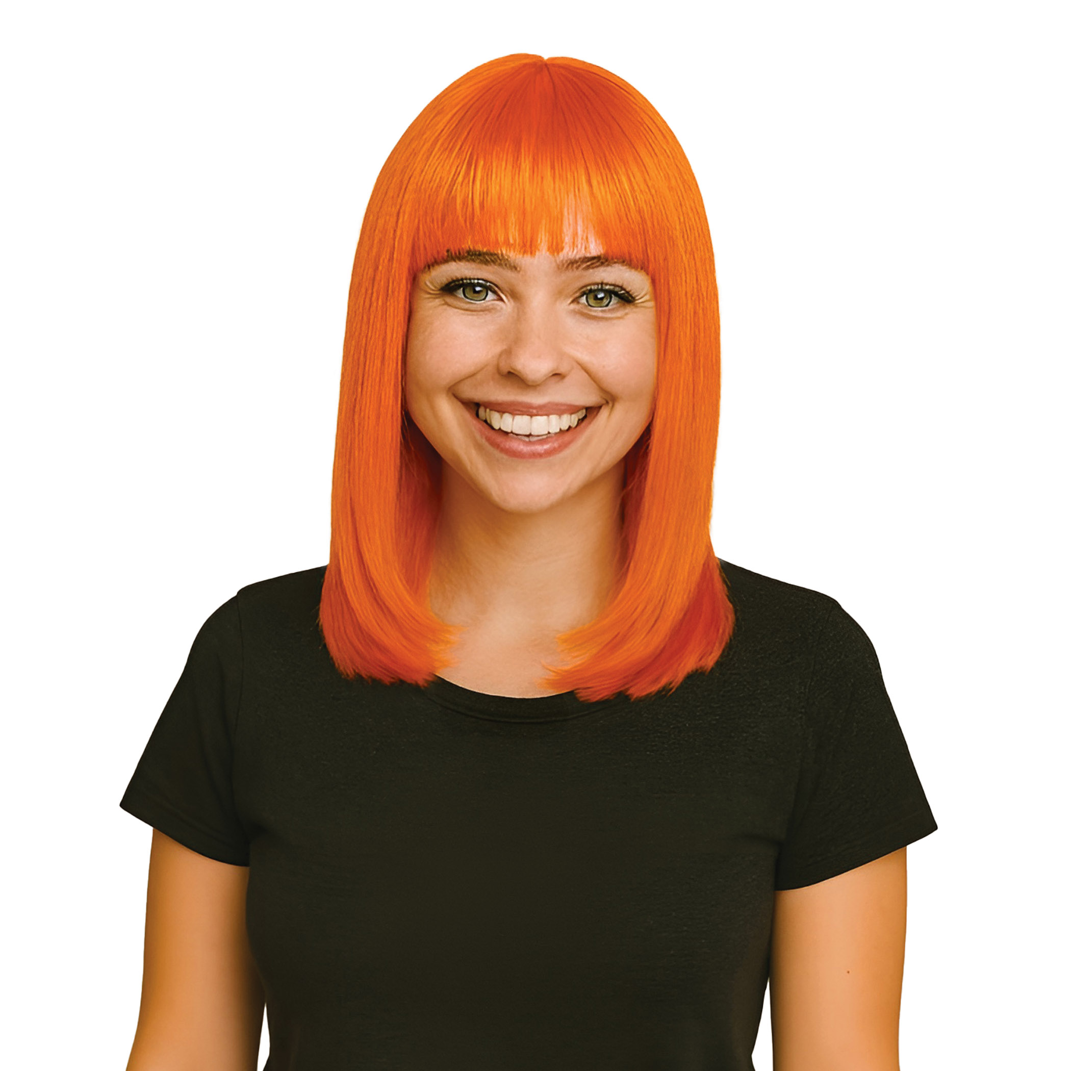 Orange Long Bob Wig (Pack of 6) orange long bob wig, orange wig pack, synthetic fiber wig, flame resistant wig, costume wigs, party wigs, group costume accessories, one size fits most wig, team spirit wigs, Party Express wigs