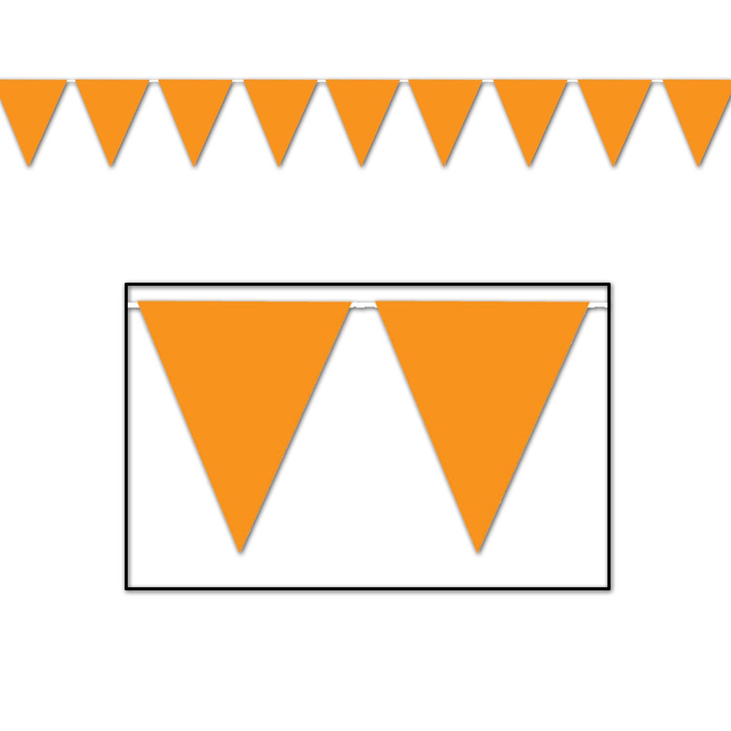 Orange Pennant Banner (Pack of 12) orange pennant banner, all-weather pennant banner, orange party decorations, outdoor event banners, sports team pennants, orange flag banner, Party Express pennant banner, festival decorations, school event décor, orange hanging banner