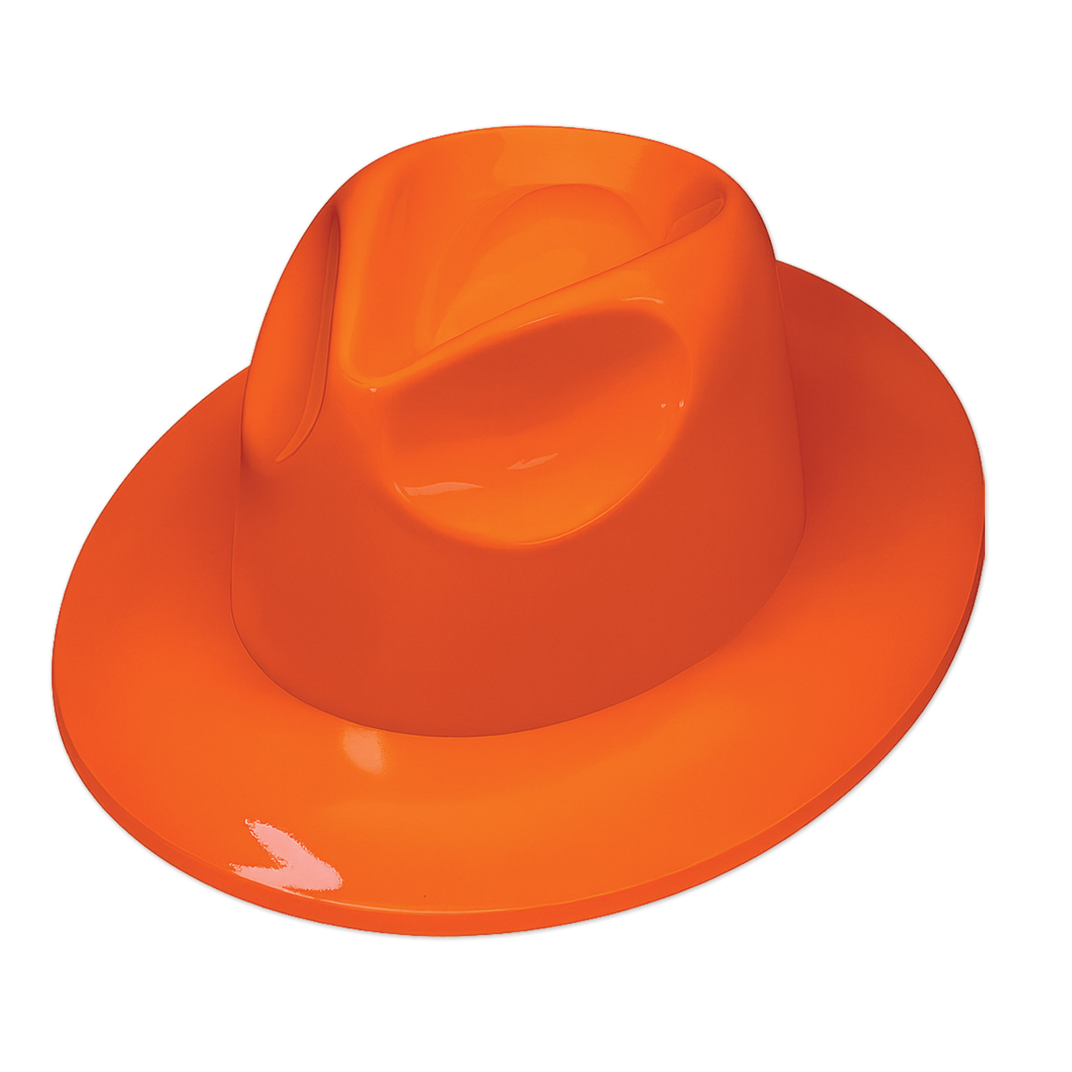 Orange Plastic Fedora (Pack of 25) orange plastic fedora, orange fedora hats, bulk party hats, fedora pack of 25, Halloween party hats, plastic fedora wholesale, orange costume hats, party accessories, Party Express fedora