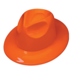 Orange Plastic Fedora (Pack of 25) orange plastic fedora, orange fedora hats, bulk party hats, fedora pack of 25, Halloween party hats, plastic fedora wholesale, orange costume hats, party accessories, Party Express fedora