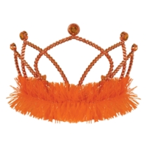 Orange Plastic Fringed Tiara (Pack of 12) orange plastic tiara, orange tiara party favors, tinsel fringe tiara, combs attached tiara, costume tiara, birthday tiara, kids party accessories, bulk tiaras, orange party decorations, Party Express tiaras