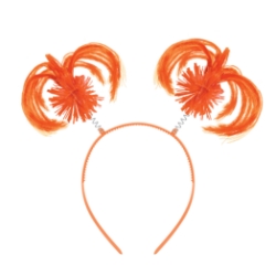 Orange Ponytail Boppers (Pack of 12) orange ponytail boppers, synthetic hair boppers, metallic fringe boppers, snap-on headband boppers, party headbands, spirit day accessories, cheer accessories, orange costume accessories, bulk party favors, Party Express boppers