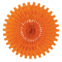 Orange Tissue Fan (Pack of 12) orange tissue fan, 25 inch tissue fan, orange party decorations, tissue paper fan, hanging party décor, Party Express tissue fan, orange wall décor, event backdrop decorations