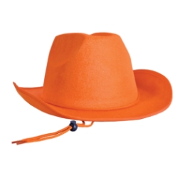 Orange Velour Cowboy Hat (Pack of 6) orange cowboy hat, velour cowboy hat, western party hat, adjustable chin strap hat, cowboy costume accessory, orange western hat, party cowboy hats, Party Express western supplies