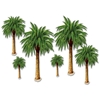 Printed palm trees in various sizes on thin plastic material cut to design.