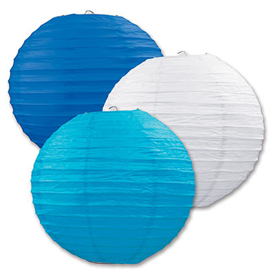 Hanging Dark Blue, Light Blue and White Paper Lanterns