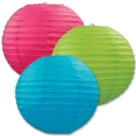 Hanging Pink, Blue and Green Paper Lanterns 