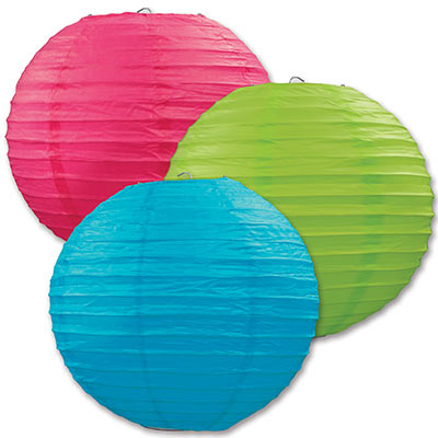 Hanging Pink, Blue and Green Paper Lanterns 