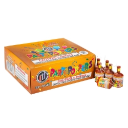 a box of party popper with a couple poppers laying along side of the box