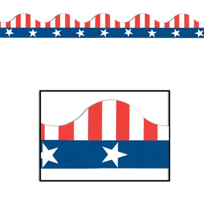 Wall trim with stars and stripes of red, white and blue.