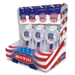 Patriotic Counter Display (Pack of 1) patriotic counter display, USA buttons, God Bless America buttons, patriotic rosettes, Fourth of July accessories, Memorial Day decorations, patriotic wearable items, Party Express patriotic display