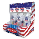 Patriotic Counter Display (Pack of 1) patriotic counter display, USA buttons, veteran buttons, thank you for serving buttons, God Bless America buttons, patriotic rosettes, military appreciation accessories, Fourth of July decorations, Memorial Day supplies, Party Express patriotic display