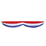 Fabric material bunting with a stripe of blue, white and red.
