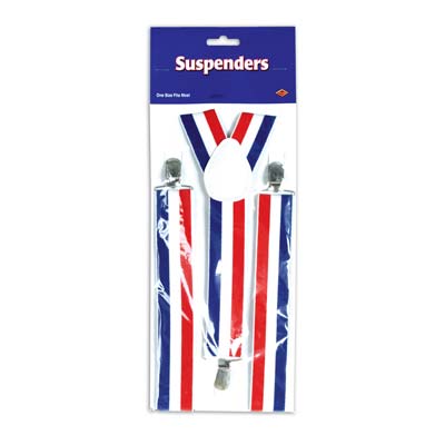 Red, white and blue striped suspenders with adjustable straps.