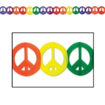 Peace sign garland in rainbow colors.