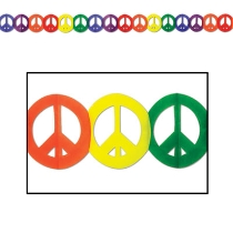 Peace sign garland in rainbow colors.