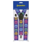 Peace sign printed suspenders with adjustable straps.