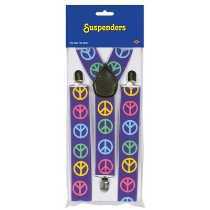 Peace sign printed suspenders with adjustable straps.