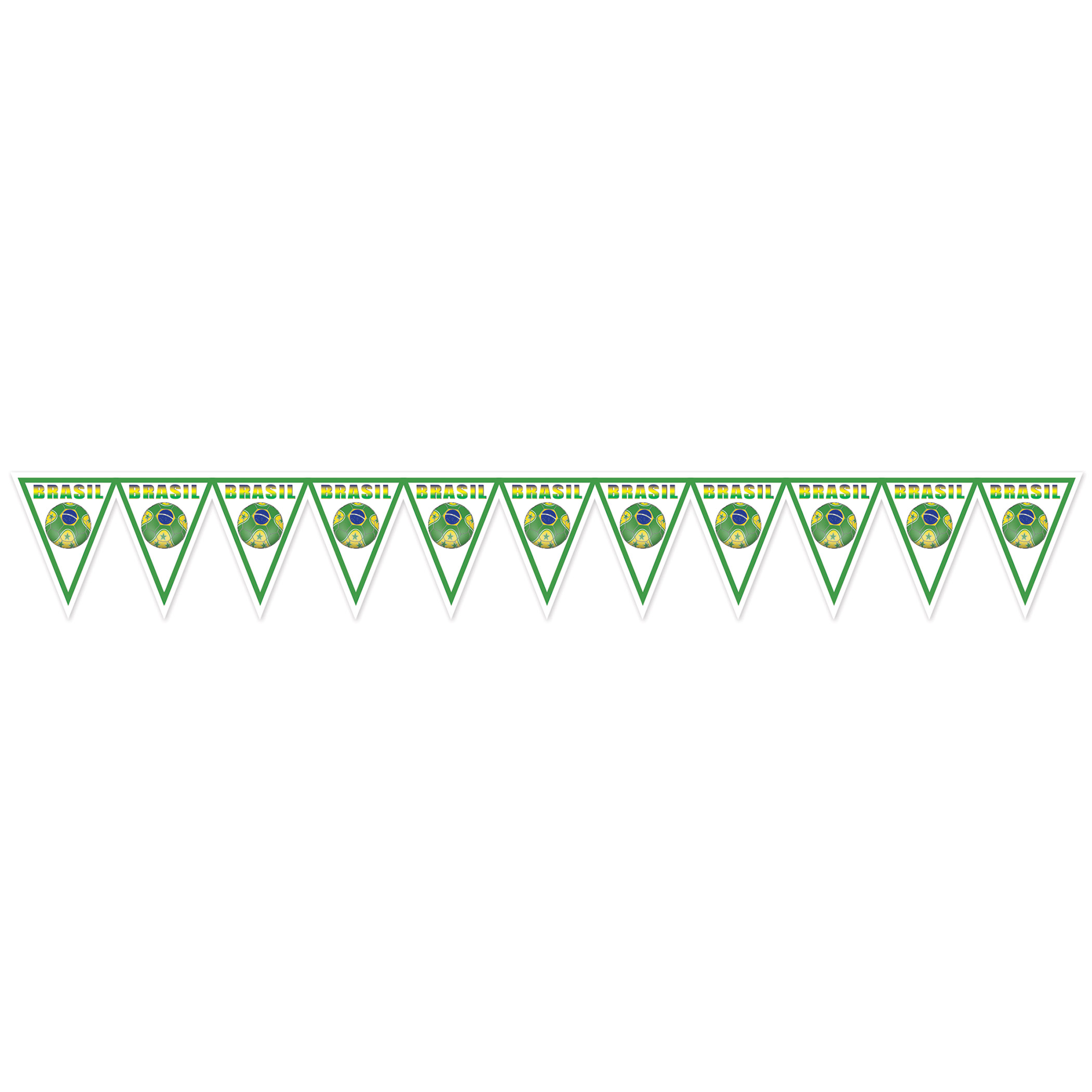 Soccer Pennant Banner - Brasil (Pack of 6) Brasil pennant banner, Brazil soccer banner, green yellow soccer décor, Brasil flag decorations, soccer party supplies, all-weather pennant banner, Party Express Brasil banner, international sports decorations