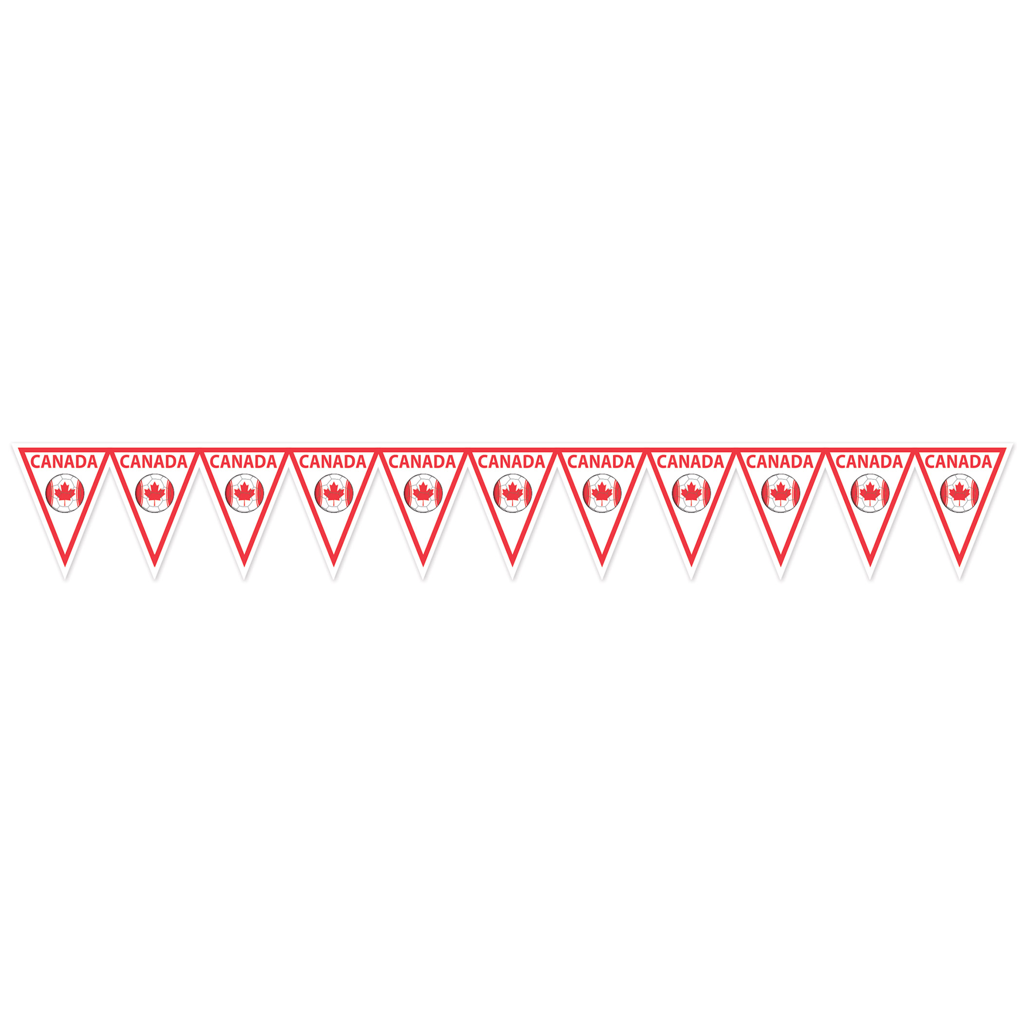 Soccer Pennant Banner - Canada (Pack of 6) Canada pennant banner, Canadian soccer banner, red white soccer décor, maple leaf decorations, soccer party supplies, all-weather pennant banner, Party Express Canada banner, international sports decorations