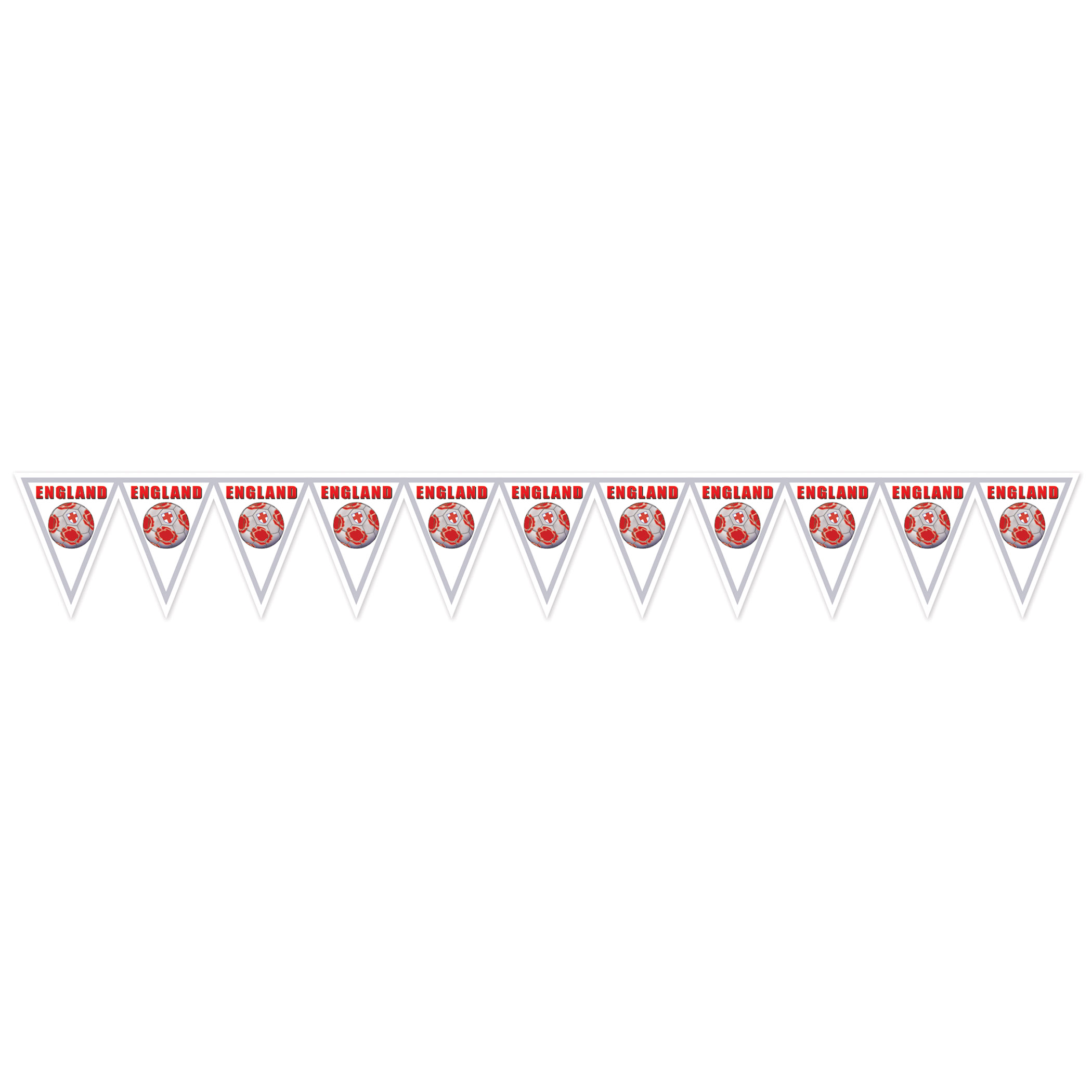 Soccer Pennant Banner - England (Pack of 6) England pennant banner, English soccer banner, red cross soccer décor, England flag decorations, soccer party supplies, all-weather pennant banner, Party Express England banner, international sports decorations