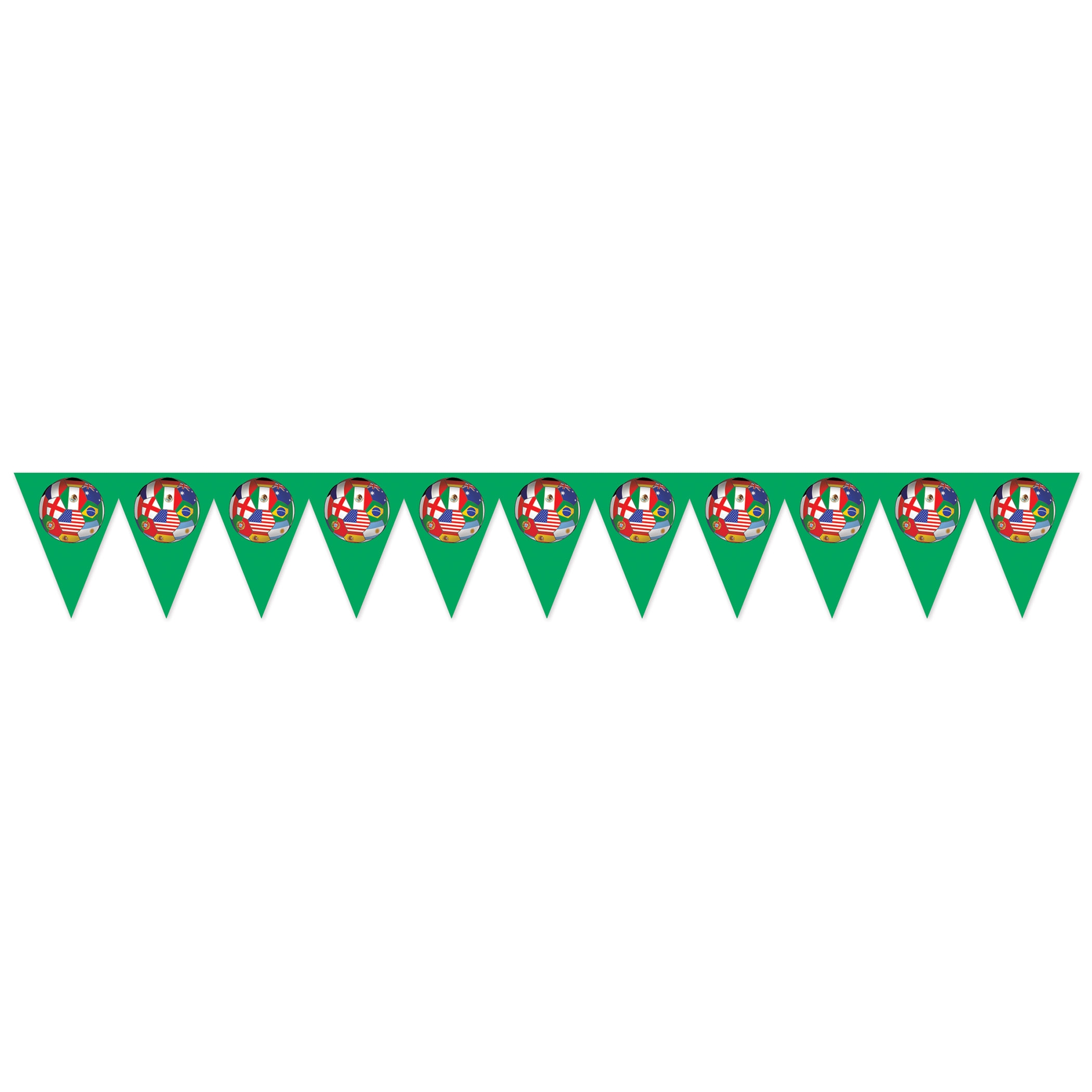 Soccer Pennant Banner - International (Pack of 6) international pennant banner, world flag banner, soccer party decorations, World Cup décor, international party supplies, global theme decorations, soccer event décor, multicultural classroom décor, international festival decorations, Party Express banners