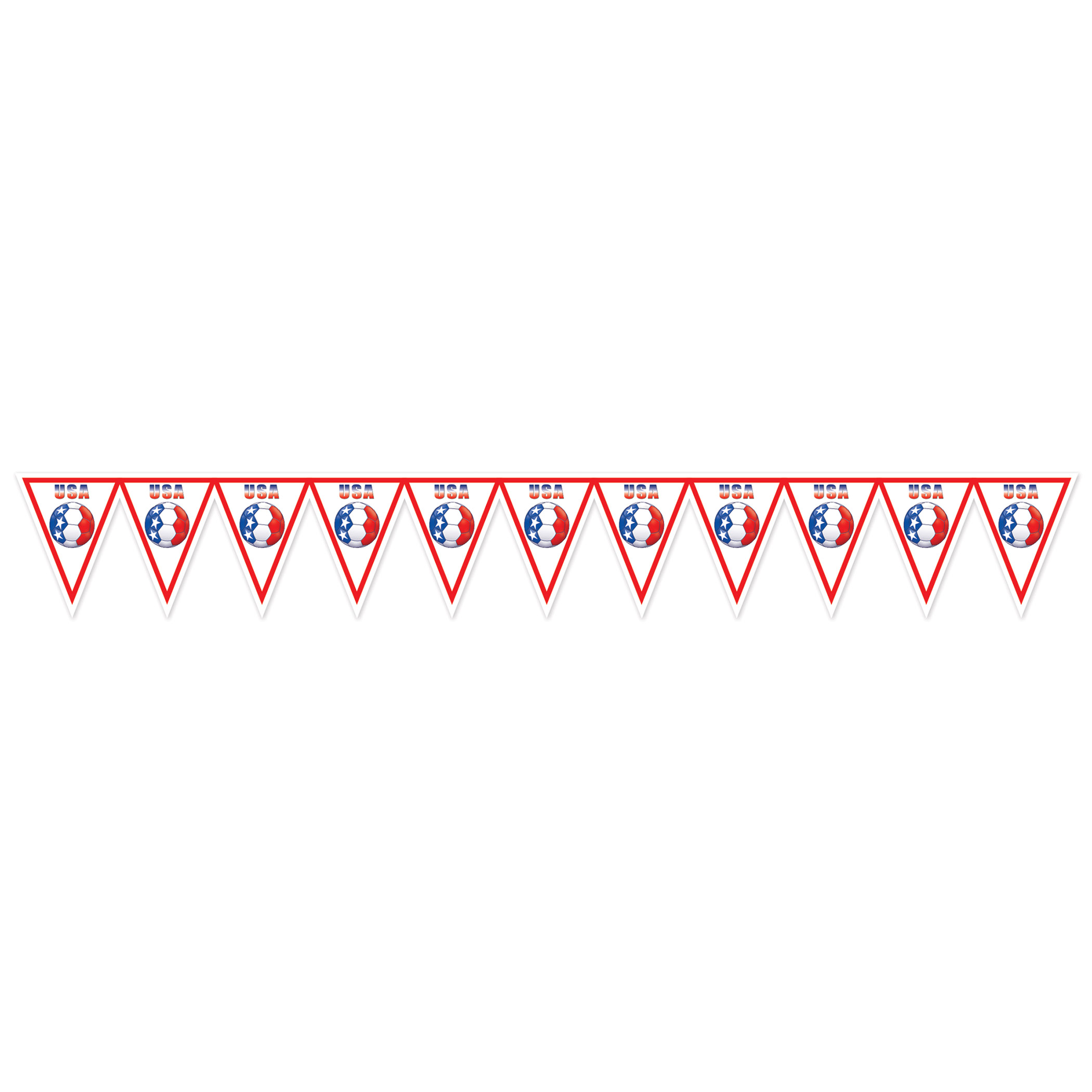 Soccer Pennant Banner - United States (Pack of 6) USA pennant banner, United States flag banner, American soccer decorations, USA party supplies, patriotic pennant banner, red white blue décor, World Cup USA decorations, soccer party décor, American themed decorations, Party Express USA banner