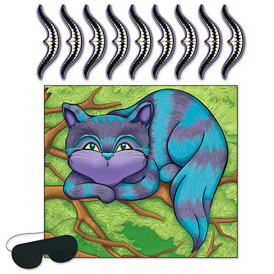 Pin The Smile On The Cheshire Cat Game with eye blinds and a smiley.