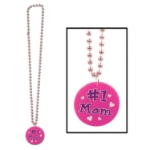 Pink Beads w/Printed #1 Mom Medallion