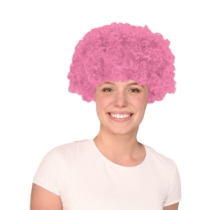 Pink Curly Wig (Pack of 6) pink curly wig, pink wig pack, synthetic fiber wig, flame resistant wig, costume wigs, party wigs, group costume accessories, one size fits most wig, team spirit wigs, Party Express wigs