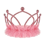 Pink Plastic Fringed Tiara (Pack of 12) pink plastic tiara, pink tiara party favors, tinsel fringe tiara, combs attached tiara, princess tiara, costume tiara, birthday tiara, kids party accessories, bulk tiaras, Party Express tiaras