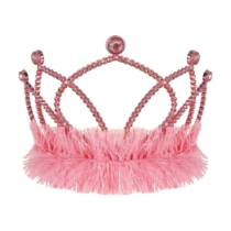 Pink Plastic Fringed Tiara (Pack of 12) pink plastic tiara, pink tiara party favors, tinsel fringe tiara, combs attached tiara, princess tiara, costume tiara, birthday tiara, kids party accessories, bulk tiaras, Party Express tiaras