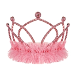 Pink Plastic Fringed Tiara (Pack of 12) pink plastic tiara, pink tiara party favors, tinsel fringe tiara, combs attached tiara, princess tiara, costume tiara, birthday tiara, kids party accessories, bulk tiaras, Party Express tiaras