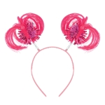 Pink Ponytail Boppers (Pack of 12) pink ponytail boppers, synthetic hair boppers, metallic fringe boppers, snap-on headband boppers, party headbands, spirit day accessories, cheer accessories, pink costume accessories, bulk party favors, Party Express boppers
