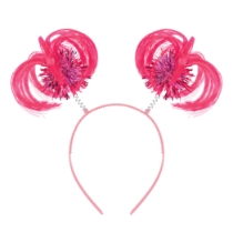Pink Ponytail Boppers (Pack of 12) pink ponytail boppers, synthetic hair boppers, metallic fringe boppers, snap-on headband boppers, party headbands, spirit day accessories, cheer accessories, pink costume accessories, bulk party favors, Party Express boppers