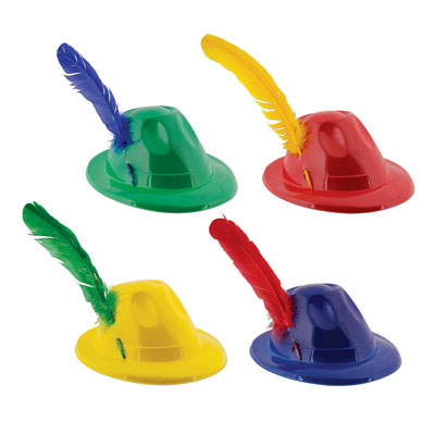 Assorted Color Plastic Alpine Hats with a Feather