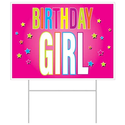 Plastic Birthday Girl Yard Sign (Pack of 6) Plastic Birthday Girl Yard Sign, birthday, girl, yard sign, decoration, wholesale, inexpensive, bulk