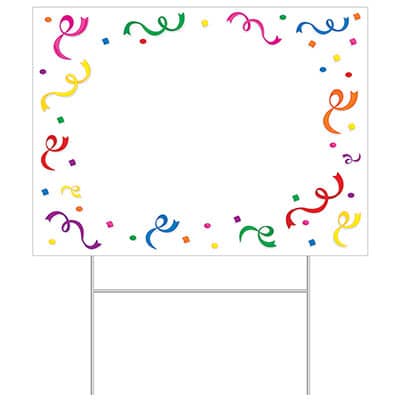 Plastic "Blank" Yard Sign (Pack of 6) Plastic "Blank" Yard Sign, yard sign, decoration, birthday, New Year's Eve, wholesale, inexpensive, bulk, multi-color, confetti