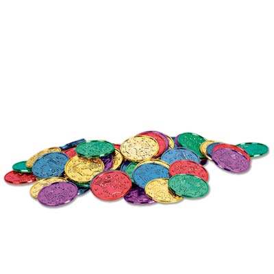 Plastic molded assorted colored coins.