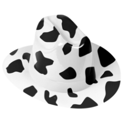 Plastic Cow Print Cowboy Hat (Pack of 25) cow print cowboy hat, plastic cowboy hat, black and white cowboy hat, western party hats, cow print party favors, one size fits most cowboy hat, Party Express cowboy hats