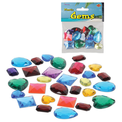 Plastic Gems in various shapes and colors.