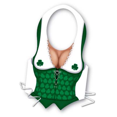 Plastic white ladies vest for St. Patrick's Day with green shamrocks.