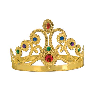 Gold Plastic Jeweled Queens Tiara with colorful gems
