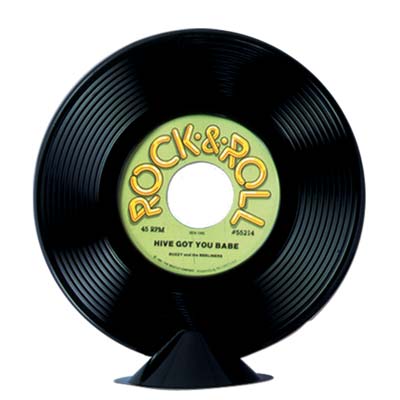 Plastic Record Centerpiece with a green record label.