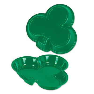 Plastic green tray molded into the shape of a shamrock.