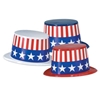 Patriotic Flag plastic party hats with red and white stripes and stars