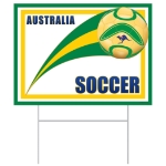 Plastic Soccer Yard Sign - Australia (Pack of 6) Australia yard sign, kangaroo yard décor, boomerang decorations, green yellow Australia sign, plastic yard sign Australia, all-weather party signs, outdoor Australia decorations, Party Express Australia yard sign, Australian themed party supplies