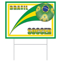 Plastic Soccer Yard Sign - Brasil (Pack of 6) Brasil yard sign, Brazil party décor, green yellow soccer ball sign, Brazil flag decorations, plastic yard sign Brasil, all-weather party signs, outdoor Brazil decorations, Party Express Brasil yard sign, Brazilian themed party supplies